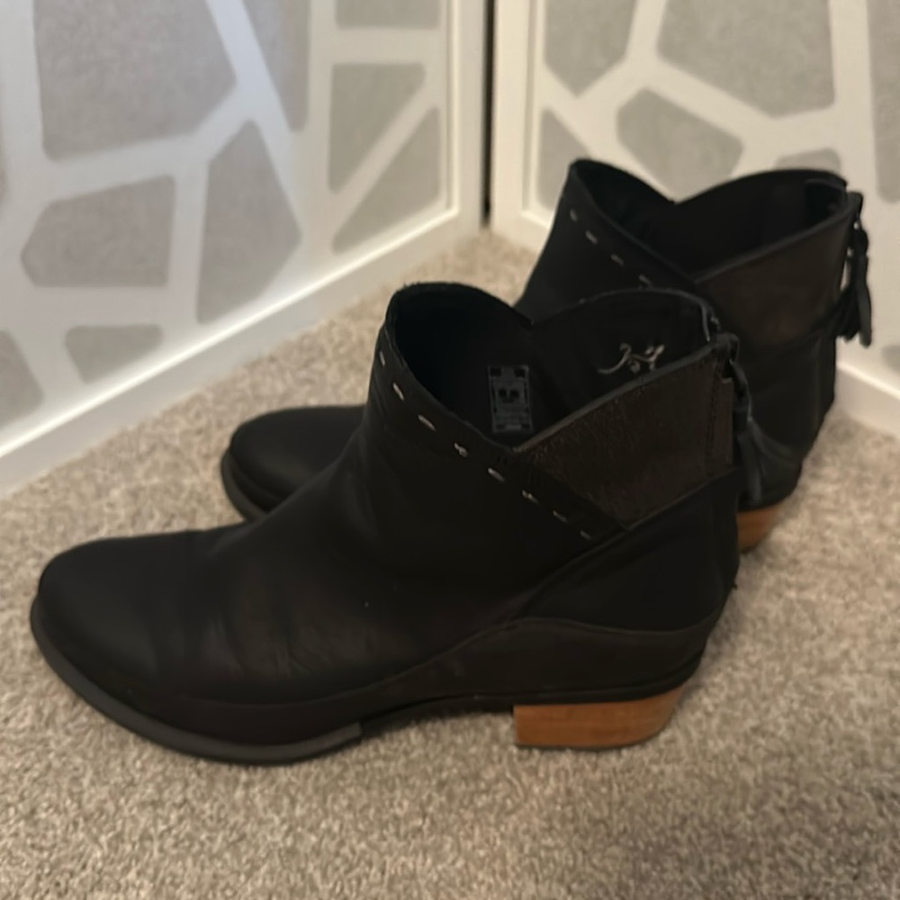 Chaco Leather Booties with Tassels and Wooden Heels